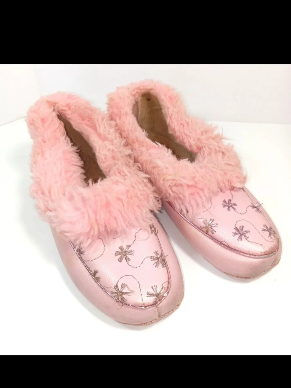 1960s Poll Parrot Pink Plush Faux-Fur Slip-On Kids Slippers Pink